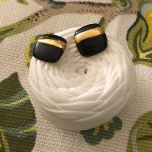 Sarah Coventry Black with Gold stripe earrings.